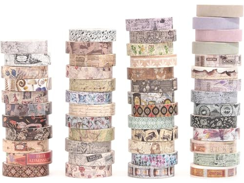 Songdao 50 rotoli Vintage Washi Tape Set, nastro Modelli antichi adesivo decorativo per arti, pallottola di giornale, scrapbooking, fai da te, imballaggio