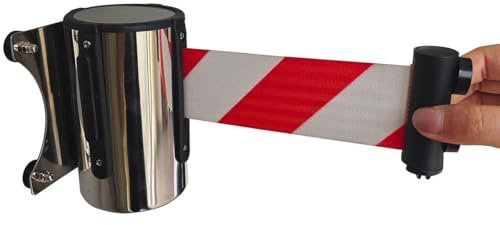 Einziehbare Gurtbarriere, Sicherheits-Warteschlangen-Gurtbarriere, magnetische Wandhalterung, 6,5/9,8/16,4 FT rot-weißes Band für Lebensmittelgeschäft, Einzelhandel, Stadion, Schule