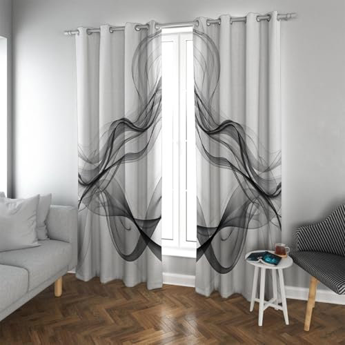 UIRINGART Abstrakte ästhetische Verdunkelungsvorhang minimalistische Kunst Ripple Fenstervorhänge für Wohnzimmer Schlafzimmer Cafe schwarz & grau Fensterbehandlungen 2 Paneele H180xB140
