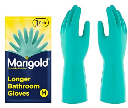 TSA Marigold Stronger Bathroom Gloves - Medium | Longer Anti Rolldown Cuffs Double Layered Comfortable Cotton Lining