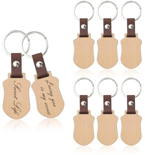 8 Stück Blanko Schlüsselanhänger Holz, Leder Wooden Schlüsselringe für DIY, Schlüsselanhänger zum Bemalen Beschriftbar, Schlüsselanhänger Wooden Rohlinge, Schlüsselbund Holzanhänger für Geschenke