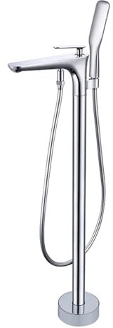 BiaoTeng Grifo de Pie para Bañera Exenta Latón Frio y Caliente Grifo de Suelo para Bañera Cromo