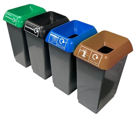 Chabrias Ltd 50 Litre Recycling Station Green, Black, Blue, Brown, Non-recyclable, Food waste, Paper, Plastic, Metal & Glass, Colour Coded, Simpler Recycling UK Made 100% Recycled Plastic