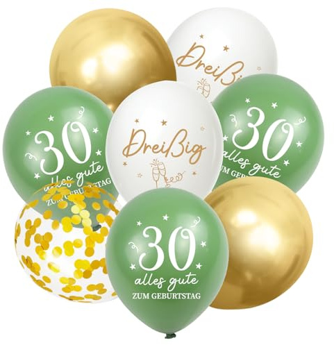 Luftballons 30 Jahre Geburtstag, 30 Stück Deko 30. Geburtstags Mann Frauen, 30. Alles Gute zum Geburtstag Ballons, 30. Salbeigrüne Gold Geburtstagsdeko, 30th Birthday Konfetti Ballon Party Deko