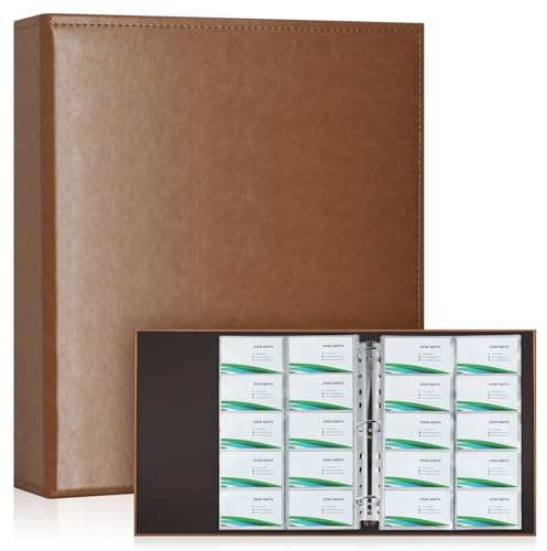 Classeur Visites A4 600 Cartes - Marron Cuir | 30 Feuilles Rechargeables (20 Poches/Face), Housse PU Cuir, Chargement Latéral Rapide, Organisation Professionnelle Cartes de Visite & Bancaires