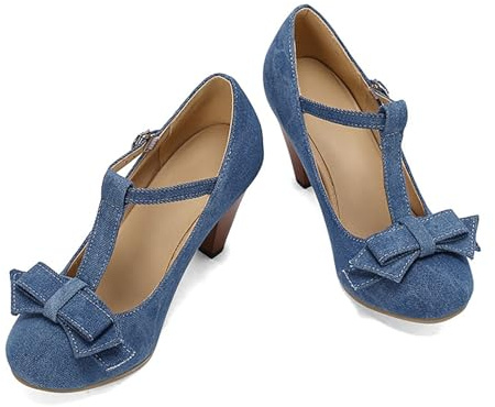 Generisch Pumps, scarpe da ballo da donna, vintage, con tacco alto, con punta rotonda, Mary Jane, per Oktoberfest, matrimonio, stile Dirndl, C13 Bu1, 42