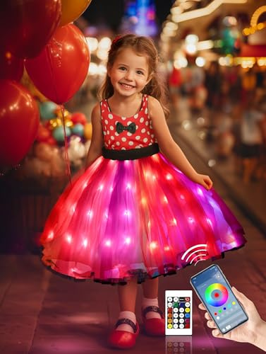 BLINGCOS Mouse Fancy Dress Up Costume for Girls, Syncs with Music Colorful Light-up Toddler Halloween Costumes Girl Birthday Party Tulle Skirt
