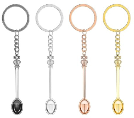 Laicaii Lot de 4 porte-clés mini cuillère, porte-clés en forme de cuillère, mini cuillère couronne, petite cuillère, porte-clés avec pendentif en forme de cuillère à café, anneau pour remplir des