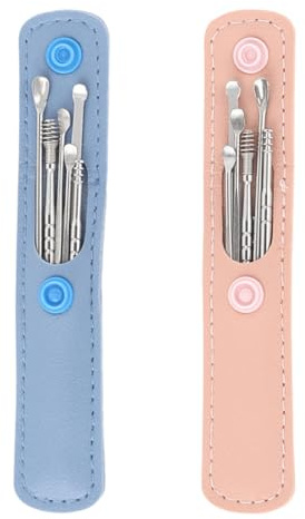 OUDQFCJ Limpiador de Oídos, 2 juegos (6 piezas), Set de acero inoxidable portátil y seguro con bolsa de almacenamiento de PU, herramientas eficaces y duraderas para cerumen, fácil de limpiar