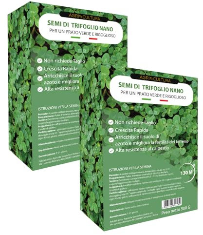AGRI-CULTURA® | Semi Trifoglio Nano 260m² | Prato Sempre Verde Senza Taglio | Fissa l' Azoto migliorando la struttura del terreno | Alta Resistenza al Freddo | Ideale Sole e Ombra.