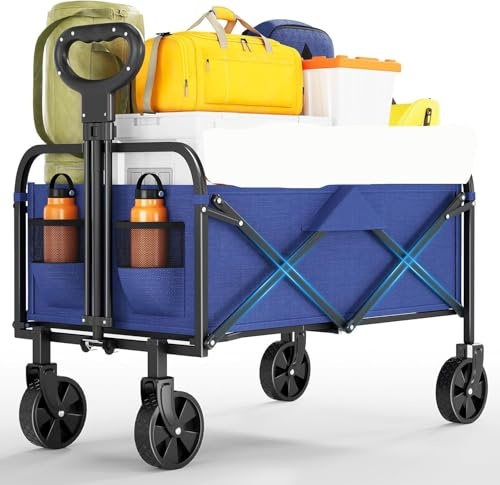 Carro plegable XL, carrito de mano, carga máxima de hasta 172 kg, carrito de playa, plegable, con ruedas giratorias 360°, carrito plegable para camping, compras, jardín, 73 x 46,5 x 89,5 cm, color