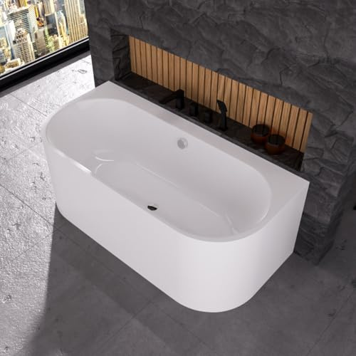 ECOLAM Vorwandbadewanne halb freistehende Badewanne Vigoo Wall I moderne Wandbadewanne Wanne Top QUALITÄT Acrylwanne I Wandmontage Komplett Set Click Clack (Ablauf chrom, 170 x 75 cm)