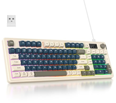 SbocKeeb Tastiera Wireless, Tastiera senza fili Gaming Retroilluminata Silenziosa 96%, Layout QWERTY americano, Bluetooth/2.4G/USB Tastiere Cremosa RGB con Tastierino Numerico (Grey)