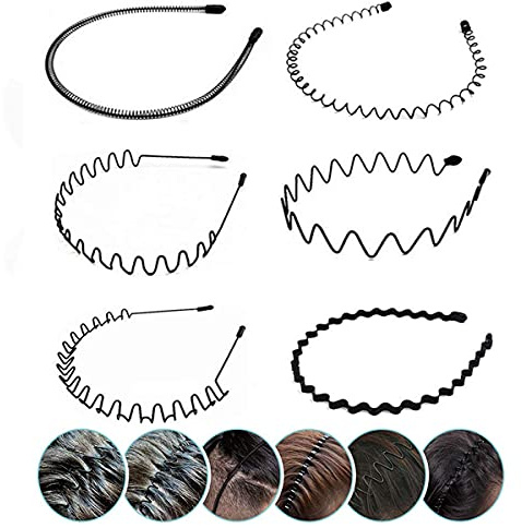 6 Stück Metall Haarreifen Männer, Schwarz Welle Stirnband Unisex Haarband Herren Damen, Rutschfestes Elastisches Metall-Haarband, Haarreif Sport Fitness Yoga,Haarbands Draht Multi-Stil,haarbands damen