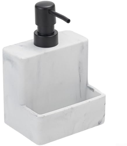 Jotekonoby Set dispenser di sapone da appoggio con supporto per spugna, dispenser a pompa da cucina in stile marmo, grande capacità per sapone per piatti e sapone per le mani