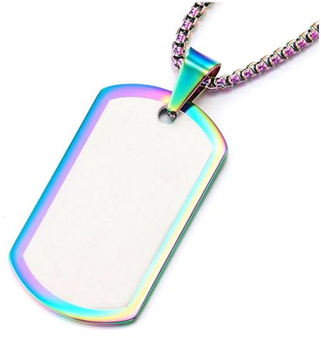 COOLSTEELANDBEYOND Regnbåge militär skylt herrhalsband i rostfritt stål militär stil boxkedja