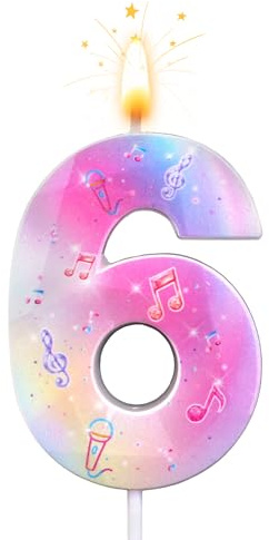 SAVITA Candela di compleanno con numero rosa, in cera di paraffina scintillante a tema anime, decorazione per torte di compleanno, per feste e celebrazioni per bambini (numero 6)