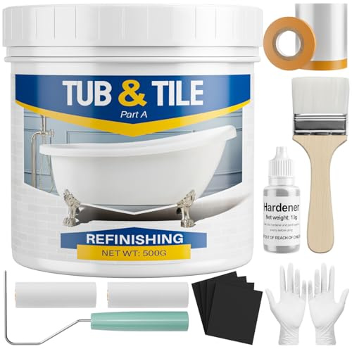IRONABLE Tub and Tile Paint Refinishing Kit, 17oz Bathtub Refinishing Kit with Tools, DIY Tub Paint White for Bathtub, Shower, Kitchen Countertop, Porcelain, Easy to Cover & Low Odor