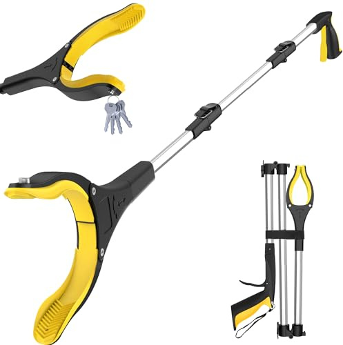 109 cm (43 tum) hopfällbara sandplockare, extra långt greppstift verktyg, lätt sophämtning, plockare övre starkt magnetiskt grepp, handgrepp för vuxna, funktionshindrade och äldre (gulsilver)
