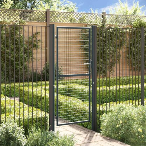 Beetzaun Zaunelemente, Gitter-Gartentor Verzinkter Stahl 100 x 200 cm Grau für Garten, Innenhof, Terrasse