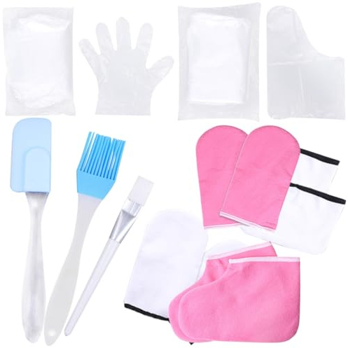Guantes de Parafina para Manos y Pies, Juego Rosa de Pp | Algodón y Silicona, Lavables, Cera Uso en Spa, 1 Juego Color Aleatorio
