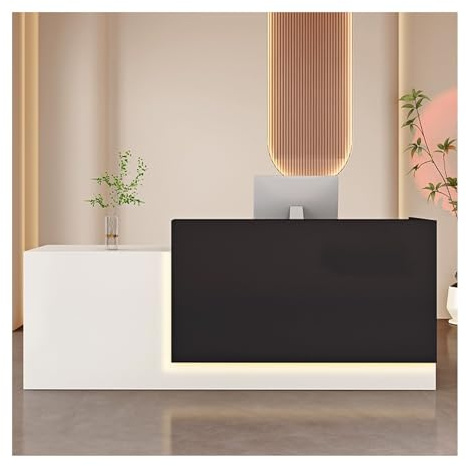 Modernt receptionsskrivbord med LED-lampor, låsbar låda, kassaskänksbord för kontor, café, salong, stilfullt välkomstskrivbord med gott om förvaring (B6 L 55,1 cm)