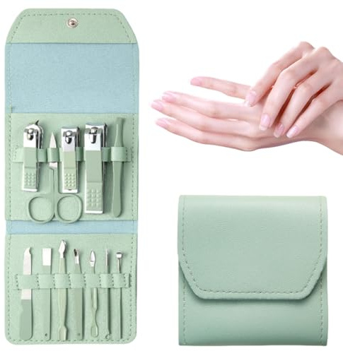 THQAE Kit Manucure 12 Pièces, Kit manucure, Trousse manucure femme, Trousse manucure, Ensemble Professionnel pour Ongles Mains et Pieds, Trousse Manucure Femme Homme, Vert