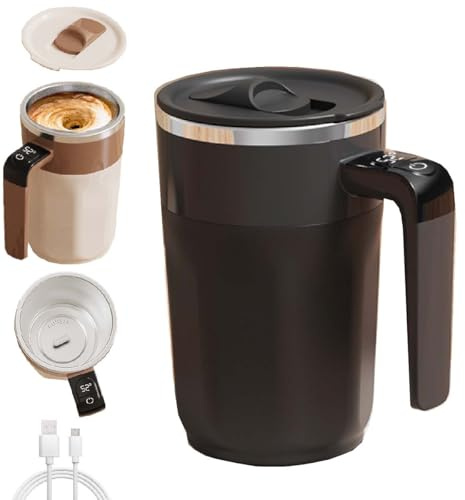 Tazza Da Caffè Automatica Auto-Mescolante,Mescolatore Ricaricabile Magnetico Con Indicatore Di Temperatura,Per Latte Cacao Cioccolata Calda Bevande,Per Picnic Campeggio Hotel Casa Cucina (Nero)