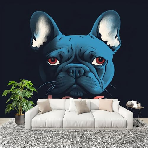 Papel Tapiz 250x175cm Animales Bulldog francés Decoración De Pared Sala Cuarto Oficina Salón negro Fotomural limpiable - Mural de Papel Pintado