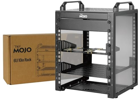 Tecmojo Mini rack de escritorio de 10 pulgadas, 6U, 200 mm de profundidad, con bandeja SBC, placa adaptadora micro HDMI a HDMI y cubierta ciega, para dispositivos AV, NAS y servidores de 10, color