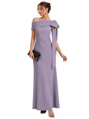 Ever-Pretty Women Evening Dress Floor Length Wedding Guest Dresses Knit Asymmetrical with Empire Waist and Sleeveless 02632