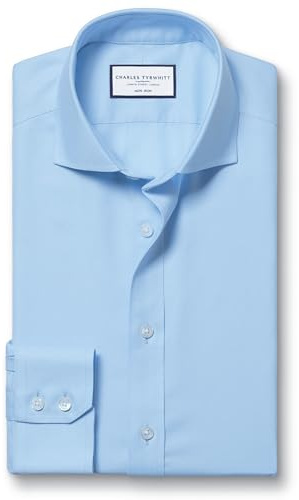 Charles Tyrwhitt Shirts for Men - Sky Blue Non Iron with 100% Cotton Twill - Formal Dress Shirt for Work, Business & Weddings - Slim Fit with Cutaway Collar