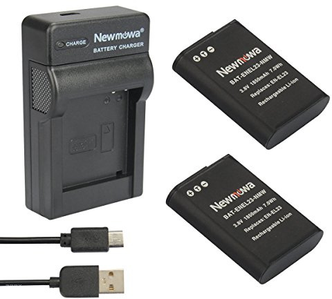 newmowa® EN-EL23 Ersatz Akku (2er Pack) und tragbar USB-Ladegerät-Set für Nikon EN-EL23 und Nikon Coolpix B700, P600, P610, P610s, P900, P900s, S810c