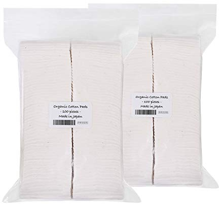 Japanese Organic Cotton Pads 100 Pieces 100% Organic Unbleached [Made in Japan] (2 Packs)