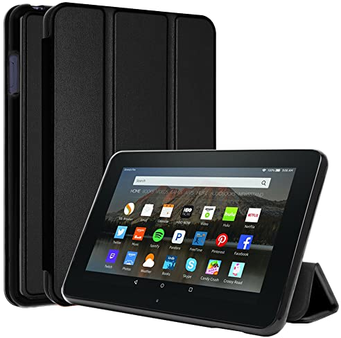 TECHGEAR Kluger Hülle für neu Amazon Fire HD 8 / HD8 Plus (2020/10. Generation) Slim Smart Case Dreifach Gefaltete Standabdeckung mit Eckenschutz [Auto Schlaf/Wach] - Schwarz