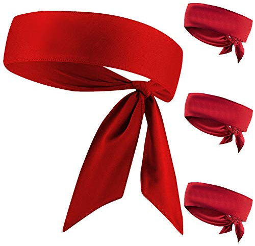Rött huvudband, knytbart svettband för tennis svettband ninja karate pirates basket, löpning, träning, cosplay för män kvinnor pojkar flickor (röd 4-pack)