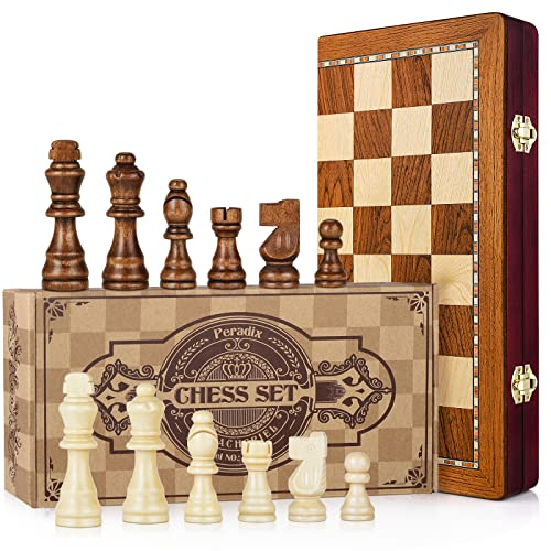 Peradix Schachspiel aus Holz - Magnetisch Schachbrett Schach Klappbar Handgefertigt Wooden Chess Set mit Schachfiguren groß Reisenschach für Kinder und Erwachsene 35 * 35 cm