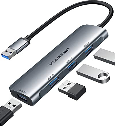 Viagkiki 4-Port USB Hub, USB 3.0 Hub, USB-Splitter für Superspeed-Datenübertragung aus Aluminium – Laptop/Macbook/PS4/PS5/Mac Pro