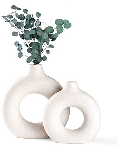 CEMABT Vaser för pampasgräs, kreativ vas modern heminredning, handgjord vas vit matt keramik torkade blommor konsthantverk ornament för kontor heminredning dekoration, vas-set