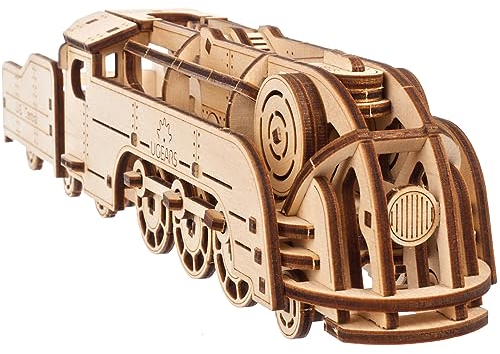 UGEARS Mini Locomotive - 3D Mechanical Wooden Puzzle Train Kit - Wooden 3d Puzzles for Adults to Build - DIY Train Model Puzzles for Teens - Small Brain Teaser Building Kits