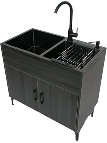 UYSELA 2 Becken SpüLe SpüLtische SpüLbecken Waschbecken SpüLen Edelstahl SpüLtechnik EdelstahlspüLe SpüLschrank SpüLtisch KüChenspüLe Abflusskorb Eckig KüChe,Schwarz,43 * 78 * 81cm