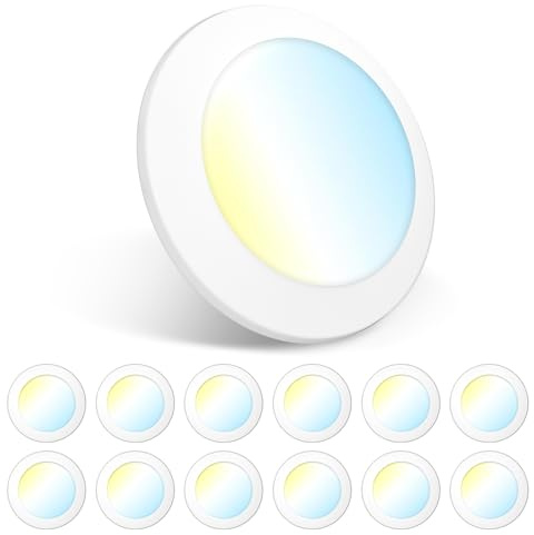 Amico 12 Pack 5/6 Inch LED Disk Lights, Dimmable Flush Mount Ceiling/Recessed Disc Lights, 2700K/3000K/4000K/5000K/6000K Selectable, 15W=110W, 1100LM, Low Profile Surface Mount Can Light, ETL&FCC