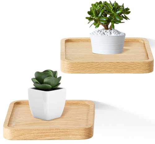 Mafagwre Wandregal Bambus, 2er Set Regal Wand, Schweberegal Kleine Natürliche Regal Holz Wandboard-15x15cm Regale für Wände, Raumdekoration & Pflanzenpräsentation