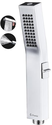 G-Promise All Metal Square 2 Function Handheld Shower Head, with Side Push Switch, Easy and Quick Switch to Power Wash Mode, Bathroom Shower Wand Design Exquisite Luxury, 2.5 GPM, Chrome