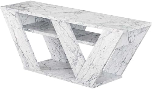 Hanah Home Modern TV Stand, Carrara Marble Color, 110 x 40 x 30 cm | 100% Melamine Coated Particle Board, 18 mm Thick | Wall-Mountable, Multiple Shelves, Stylish Design