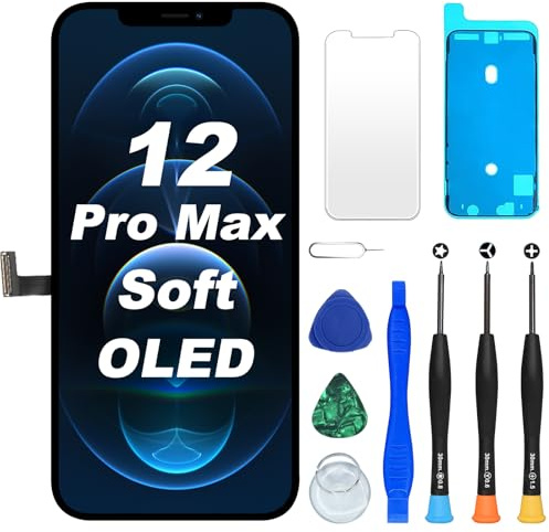 DIGI4U Soft OLED für iPhone 12 Pro Max Display Ersatzbildschirm 6.7 Zoll True Tone FHD COP Display Digitizer Assembly mit Reparaturwerkzeug, Displayschutzfolie und wasserfestem Kleber