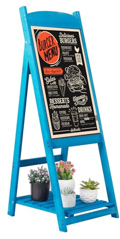UNHO Outdoor-Kreidetafel Gehwegschild: Holz-A-Rahmen-Schildetafel mit magnetischer Tafel Freistehende A-Tafeln Gehwegschilder mit Ablage, 36,5x42x105cm, Blau