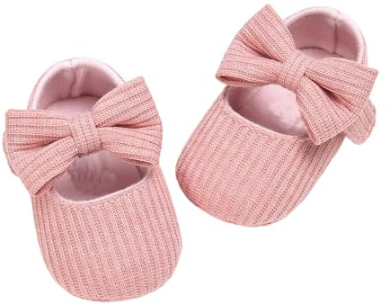 Generisch Baskets en tricot doux pour bébé avec nœud pour tout-petits et filles, chaussures d'apprentissage de la marche, chaussures de crèche pour nouveau-né à 24 mois, Rose, 0-6 mois
