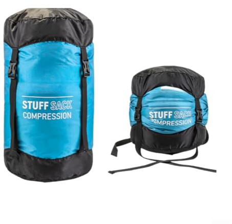Sacco a pelo a compressione per campeggio all'aperto, con tecnologia di chiusura e resistenza all'acqua, tessuto in poliestere 210T (blu lago)