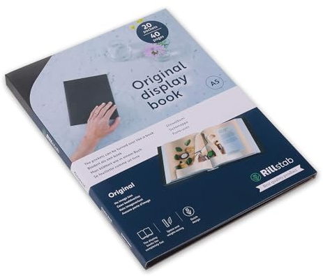 Rillstab A5 Präsentationsmappe für Schule & Projekt - Sichtbuch & Präsentationsbuch - 20 Transparente Hüllen - 10 mm Rückenbreite - Dokumente Organisieren ohne Lochen- Schwarz 99524